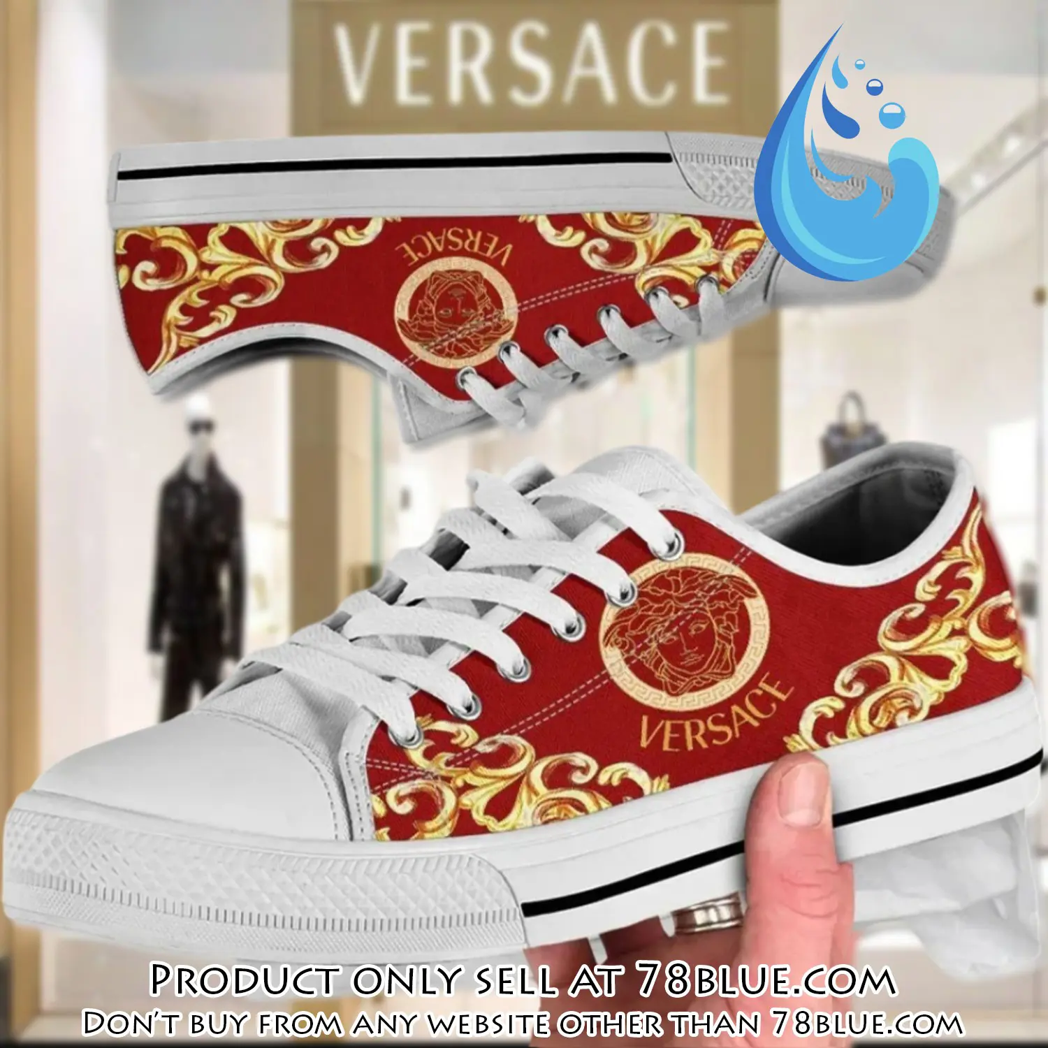 Versace medusa red golden low top canvas shoes luxury brand gifts for men women 78b0531201